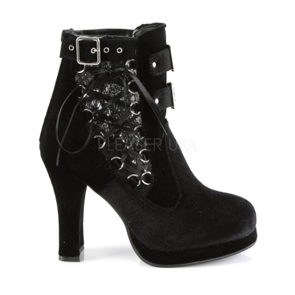 Shoes - Velvet Platform Gothic Lace Up High Heel Ankle Boots